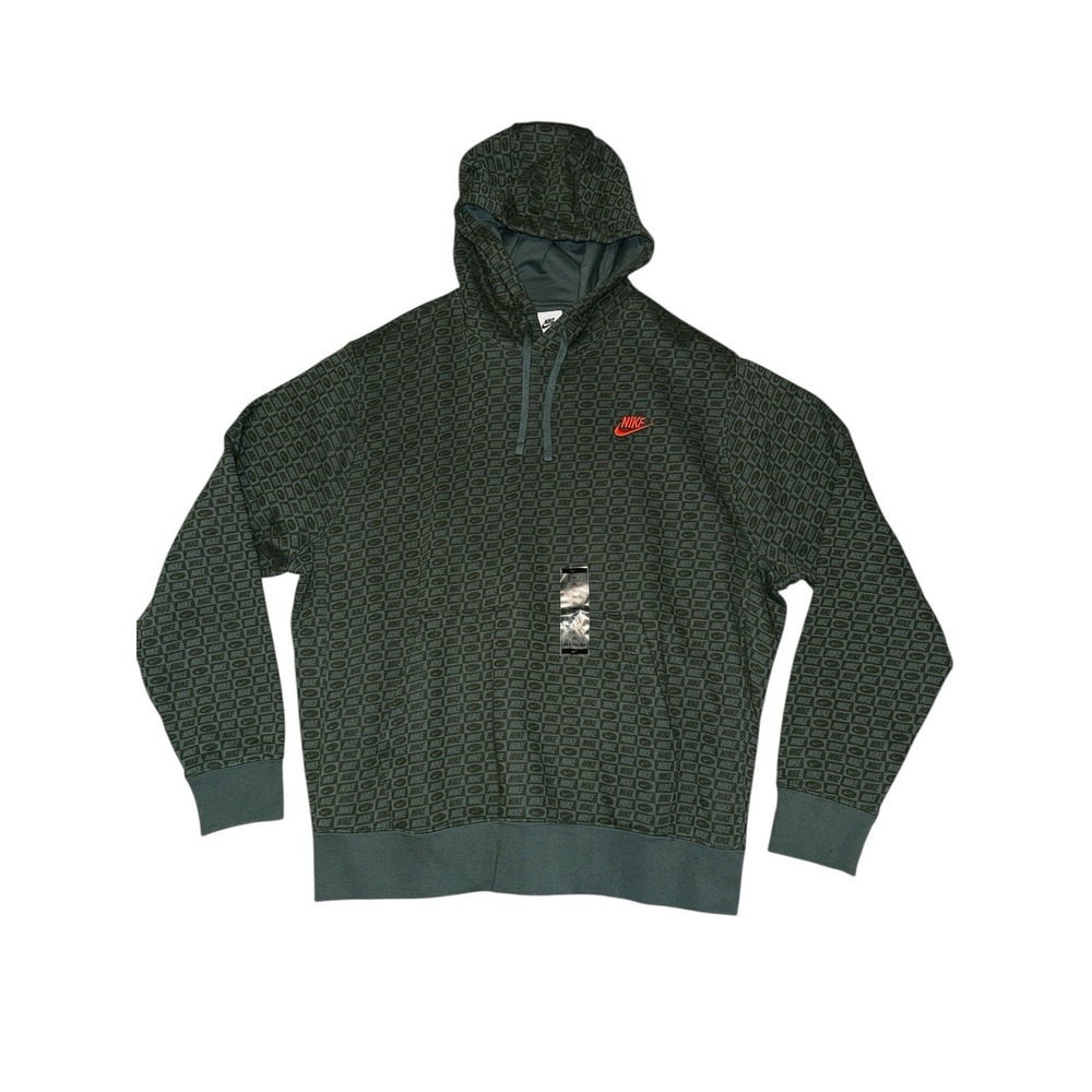 Nike Sportswear XL Club Fleece All-Over Print Pullover Hoodie HJ6886-338 Green‎